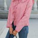 Plaid Quilted Jackets for Women Lightweight Long Sleeve Tie Front Puffer Jacket Warm Winter Coat Outerwear with Pockets (M)