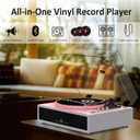 Record Player with Built-in Four Stereo Speakers, Three LED Lighting Modes, AT-3600L Cartridge, All-in-one Vinyl Record Player Support Bluetooth Playback Auto Stop 33&45 RPM Speed RCA Out AUX in White