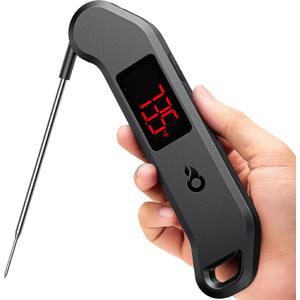 Professional Digital Meat Thermometer, 1 Sec Instant Read, 0.5 Accuracy NIST&NSF Certified Food Thermometer, Auto-Rotate Bright LED Screen, Highly Waterproof Cooking Thermometer for Grill BBQ, Black