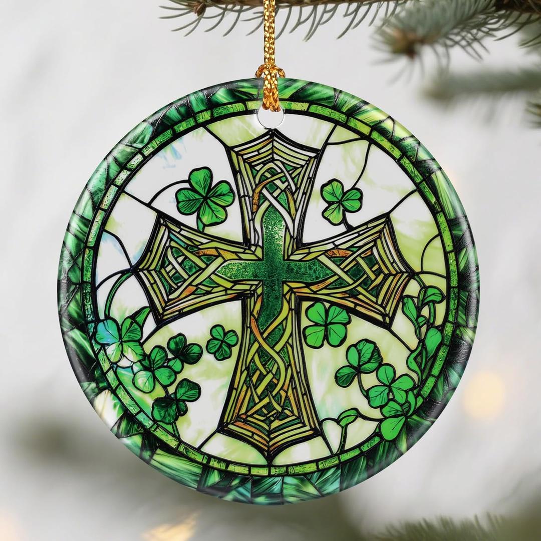 St. Patrick's Day Celtic Cross Christmas Ornaments: Christmas Tree Ornaments, Irish Holiday Decor, Stocking Stuffers, Christian Gifts, Religious Gifts, Cross Gift & Irish Shamrock Gift