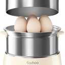 Hard Boiled Egg Cooker - CACHOO 14-Egg Rapid Stainless Steel Egg Boiler with 30-Min Timer & Auto Shut Off, Compact Electric Vegetable Steamer for Cooking, Dishwasher Safe, Beige