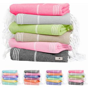 Native Fab Oversized 6 Pack Turkish Towels, 100% Cotton, 40"x71", Thin, Lightweight, Fast Dry, Sand Free, Soft, Compact for Travel, Ideal for Beach, Bath, Pool, Gym, Spa, Summer - Assorted 6 Colors