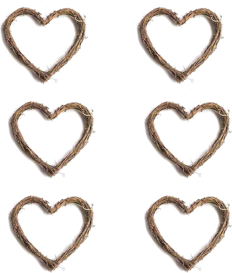 4" Heart Wooden Wreath Ring Grapevine Rattan Vine Branch Wreath for DIY Crafts Holiday Party Decor 6pcs