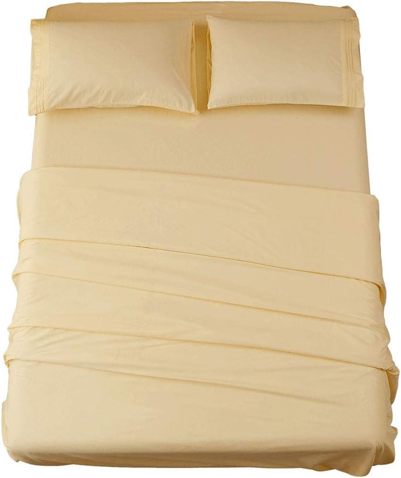 SONORO KATE Bed Sheet Set Super Soft Microfiber 1800 Thread Count Luxury Egyptian Sheets 18-Inch Deep Pocket Wrinkle and Hypoallergenic-4 Piece(California King Ivory) (Mellow Yellow)