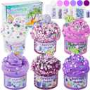 LAWOHO 6 Packs Gradient Purple Slime Kit - Cloud, Butter & Clear Slimes, Crunchy Slimes Kits for Kids with Beach Charms & Add-ins, Party Favors for Girls & Boys, 360ml Soft Non Stick Slime Making Kit