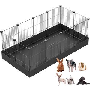 LANGXUN DIY Small Animal Playpen, Pet Playpen with Door and Waterproof Mat, Rabbit Guinea Pig Cages, Puppy Kitten Playpen | Indoor & Outdoor Portable Metal Wire Yard Fence, 12pcs Metal Pet Panels