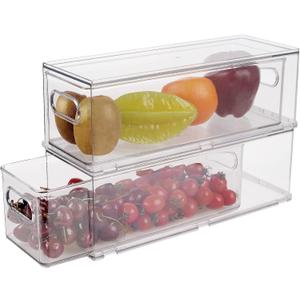 Taiuloo 2 Pack Stackable Refrigerator Organizer Bins with Pull-Out Drawer, Clear BPA-Free Food Storage Containers for Fridge Freezer, Kitchen Pantry Cabinet & Bathroom Vanity Organization