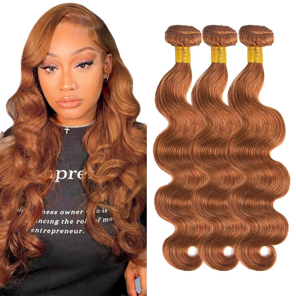 Light Brown Human Hair Bundles Color 30 Body Wave Bundles 26 28 30 inch LadrXadr Human Hair Bundle 150g
