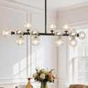 16-Light Glass Globe Sputnik Chandelier, Linear Dining Room Light Fixture Over Table, Mid Century Modern Black Chandelier for Living Dining Room, Kitchen Island Lighting (Clear Bubble, 40 Inch)