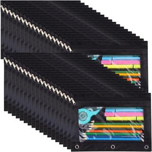 YoeeJob 36 Pack Zipper Pencil Pouch for 3 Ring Binder with Clear Window for School and Office Supplies (Black)