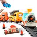 Steam Train Set for Toddlers  Cartoon Face Locomotive with Remote Control, Real Steam, Lights & Music  Magnetic Toy with Tracks & Trucks (19052D-1)