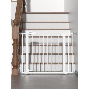 Baby Gate for Stairs, 29.5-40.5" Dog Gate for Doorways, Walk Thru Auto Close Metal Child Gate for The House, Stairs and Doorways, Pressure Mounted Pet Gate for Dog Indoor (White)