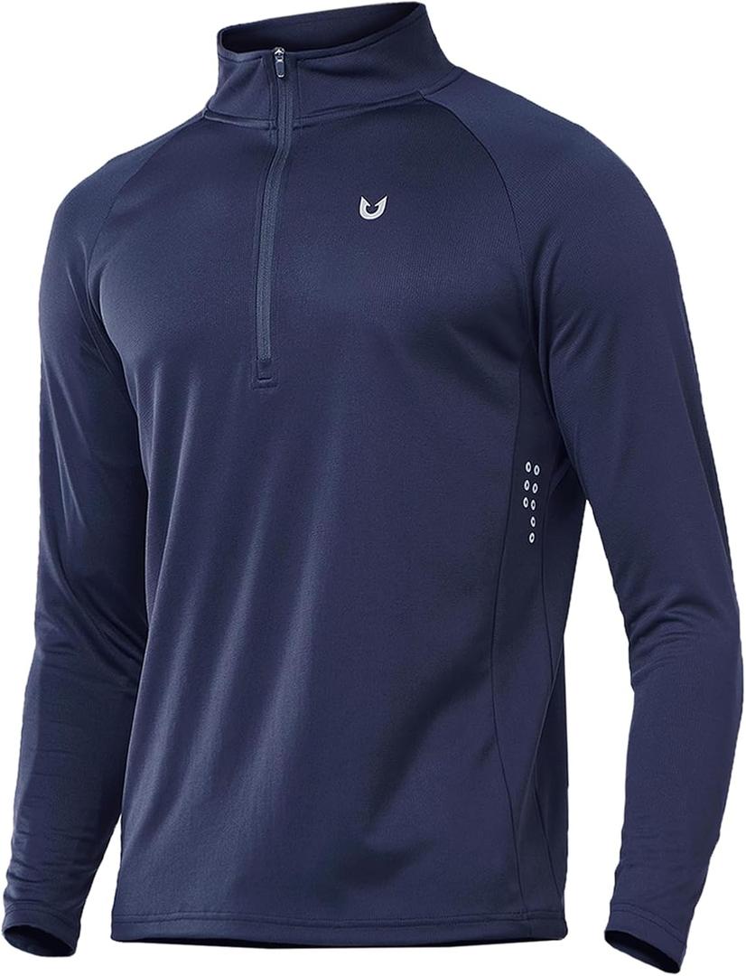 NORTHYARD Men's Quarter Zip Pullover Athletic Running Shirt Long Sleeve | 1/4 Zip Top, Quick Dry Lightweight, Moisture Wicking Breathable, Reflective Strips, Performance Workout Gym, Hiking Sports (Blue, L)