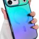 Aesthetic Case for iPhone 17 Pro Max Case for Women Girls [Compatible with Magsafe] Cute Girly Trendy Glitter Sparkly Rainbow Magnetic Protective Phone Cover, Matte Iridescent Blue & Green