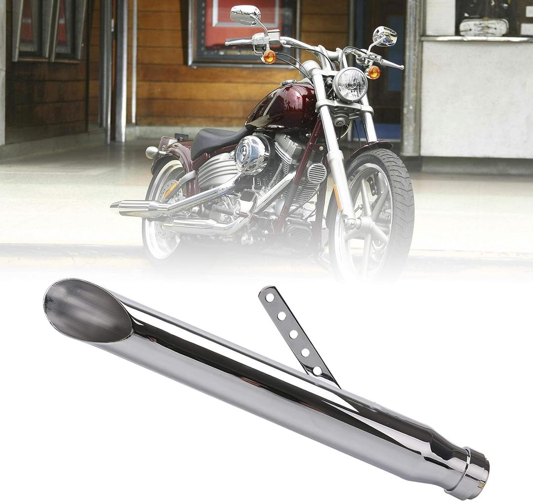 Tesmirror Universal Motorcycle Stainless Steel Slash Cut Exhaust Tip Exhaust Pipe Muffler for Chopper Cafe Racer Silencer (one piece)