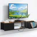 Vrisa Wall Mounted TV Stand for Living Room Floating Media Console with Drawers Wall Mount Entertainment Center Floating TV Stand with Power Outlets Farmhouse TV Console Wall Mount, Rustic Brown