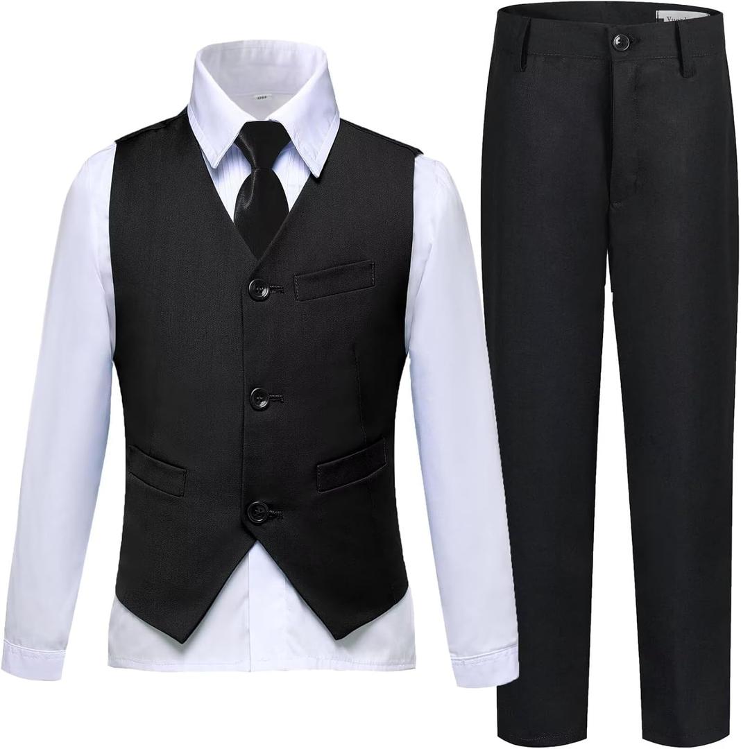 Laimi Duo Boys' Formal Suits Kids Black Suits for Boys Wedding Suits Vest Pants Set First Communion Outfits Size 10, Black