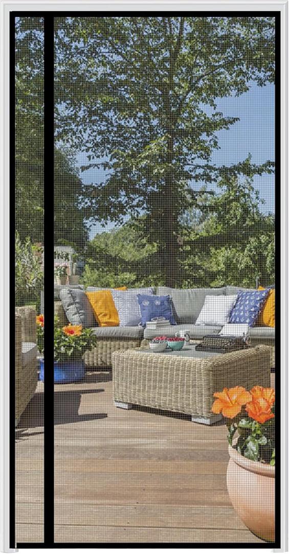 Magnetic Screen Door Fits Door Size 38" x 90", Screen Size 40" x 91", Reversible Left Right Side Opening,Top Middle Anti-Tearing Mesh Net Curtain with Magnet,Black