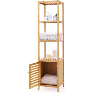 SONGMICS Bamboo Bathroom Storage Floor Cabinet, 4 Tiers Multifunctional Floor Shelving Unit, Free Standing Tower Corner Rack, Natural UBCB50Y