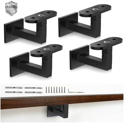 Gyykzz 2 Pack Adjustable Handrail Brackets for Indoor Stairs, Heavy-Duty T316 Stainless Steel Black Railing Bracket for Staircase, Swivel Hand Rail Banister Stand for Corridors, Offices, Living Rooms