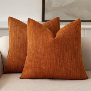Foindtower Set of 2 Decorative Textured Burlap Linen Throw Pillow Covers Farmhouse Boho Cushion Cover Solid Accent Pillowcase for Couch Sofa Bed Living Room Home Decor,2020 Inch,Burnt Orange (Gold Flame)