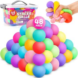 48 Pack Slow Rising Stress Ball,Stress Balls for Kids Adults,Stretchy Fidget Toys for Anxiety Relief,Hand Therapy Sensory Squishy Ball,Squishy Toys,Treasure Prize Box Toys for Kids Classroom