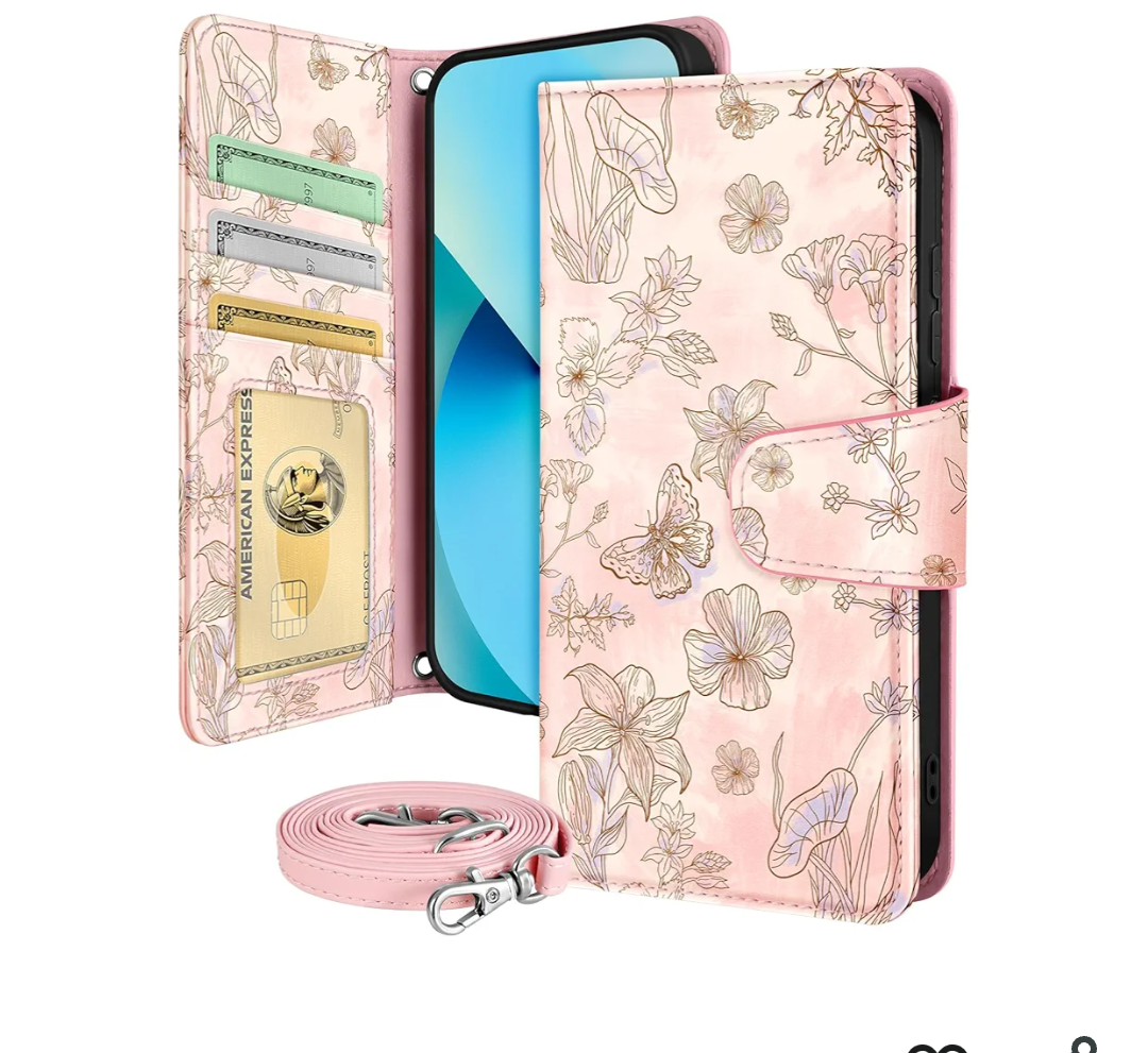 Buleens for Samsung Galaxy S23 Wallet Case for Women  with Card Holder S23 Flip Case Leather Crossbody Cute Aesthetic Galaxy S23 Case with Strap Kickstand for Girls Girly, PK Line Flower