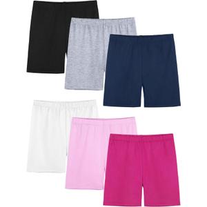 6 Pack Girls Bike Shorts Cartwheel Toddler Biker Under Dress Dance Multi-Color Kids Shorts Girls Clothes (5-6 Years, Black, Gray, Navy Blue, White, Light Pink, Rose Red)