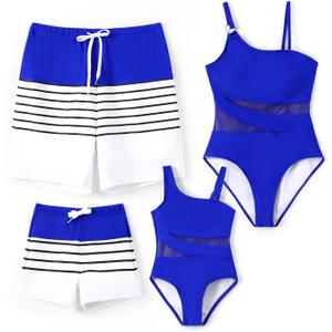 PATPAT Family Matching Summer Swimwear, Women and Girl One-Piece Swimsuit, Men and Boy Swim Trunks (White, M)