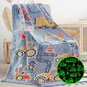 Glow in The Dark Blanket Boys Gifts for Kids Fuzzy Cozy Warm Soft Fleece Glowing Tractor Blankets for Bed Sofa Couch Unique Gifts Construction Truck Throw Blanket for Boys Teens 50"x60"