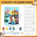 Affrolling 28 Set Nativity Scene Pre Drawn Canvas for Painting Jesus Pre Printed Stretched Canvas with Paints and Brushes for Kids Adults Christian Painting DIY Christmas Party Gift(8 x 10 Inch)