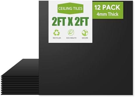 Noooza 2ft x 2ft Drop Ceiling TilesSmooth Black PVC Ceiling Tiles 24 x 24in. Waterproof, Washable and Fire-Rated - Reusable - High-Grade PVC to Prevent Breakage-Package of 12 Tiles - Amazon.com