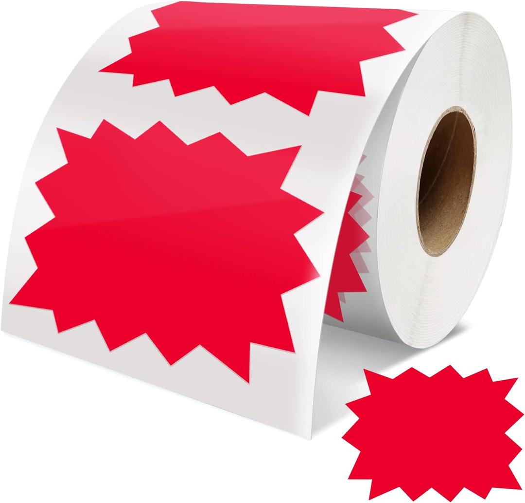 Price Tags Stickers Red 4 x 3 Inches Self-Adhesive Large Sale Sticker Starburst Signs Removable Waterproof Labels for Retail Store Market Business 500 PCS