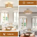 13 Inch Rattan Flush Mount Ceiling Light Fixtures 2-Light Boho Light Fixtures for Bedroom,Close to Ceiling Light Modern for Hallway Kitchen Entryway Dining Room