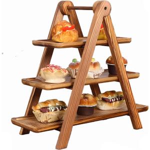 Wooden 3 Tier Serving Tray, Detachable Cupcake Stand, Rectangle Serving Platter Three Tiered Stand,Fruit,Appetizer,Dessert Decorative Tray Decor Party Food Table Display