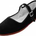 Easy USA Womens Cotton Mary Jane Shoes Ballerina Ballet Flats Shoes (8, Black Embroidered 114) (6)