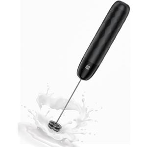 Maestri House Rechargeable Milk Frother, LunaFro Mini Handheld Electric Foam Maker Detachable Stainless Steel Whisk Drink Mixer Foamer Mini Blender for Matcha, Lattes, Cappuccino, No Stand (Black)