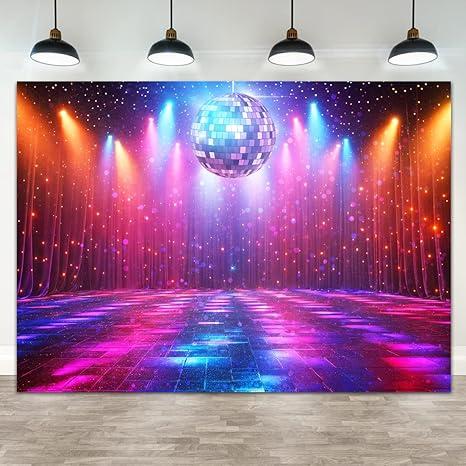 Disco Decorations Backdrop, Retro Glow Party 70s 80s 90s Theme Stage Dance Background Disco Party Decoration, Polyester Banner PartyBackdrop for Birthday Prom Portrait Photo Props 12x10ft