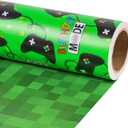 RUSPEPA 30" X 32.8' Reversible Birthday Gaming Wrapping Paper Large Paper Roll, Jumbo Roll, Green Game Controller and Pixel Design Gift Wrap for Kids, Boys, Game Lover, Birthday, Party, Holiday