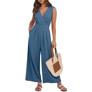 ANRABESS Women Jumpsuits Sleeveless V Neck Elegant Dressy Casual Backless One Piece Pants Romper 2025 Summer Outfits, Size M