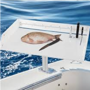 Marine Boat Cutting Board with Rod Holder, 20" Bait Table/Fillet Station, Knife Slot, Plier Storage, Fish Scale, UV Stabilized PP