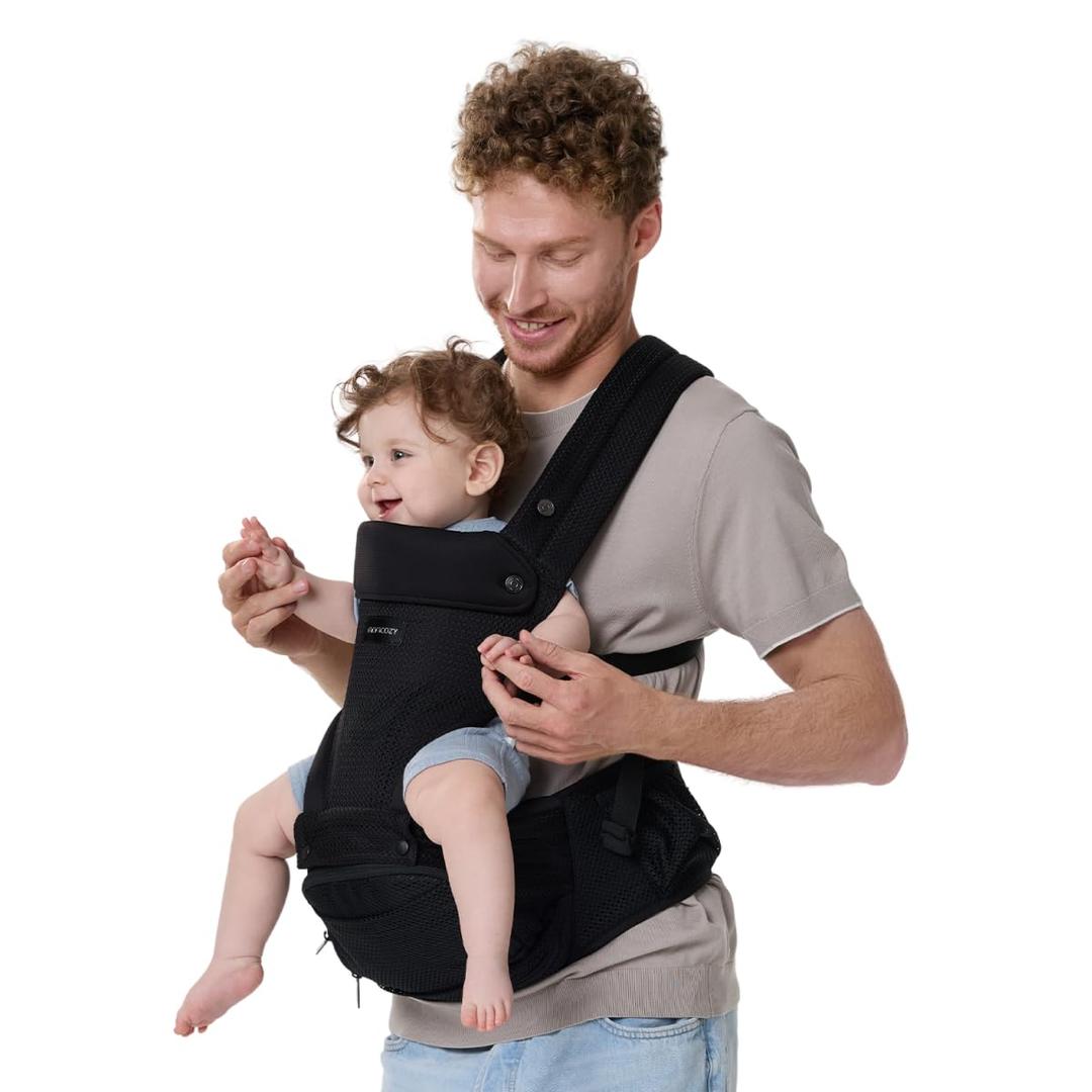 Momcozy Baby Carrier with Hip Seat, 2-in-1 Forward-Facing Carry for Active Babies, Detachable Hands-Free Carrier up to 44lbs, Breathable Infant Carrier Fits Waist Sizes up to 45 Inches, AirMesh Black