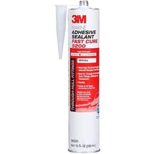 3M Marine Adhesive Sealant Fast Cure 5200 (06520) Permanent Bonding and Sealing for Boats and RVs Above and Below the Waterline Waterproof Repair, White, 10 fl oz Cartridge