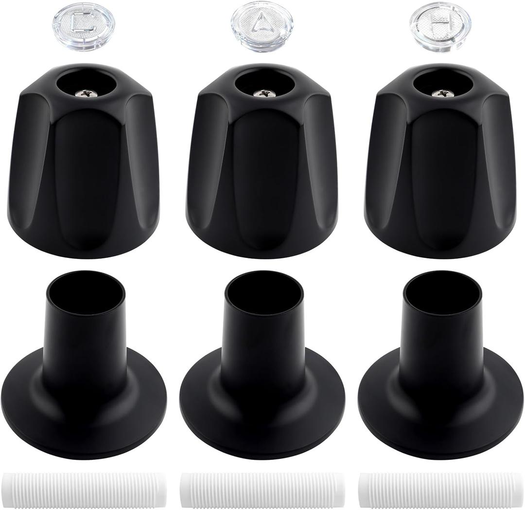 3-Piece Metal Matte Black Shower Knob Replacement Set, 3 Faucet Handle Trim Kit,Shower Knob with Base & Nipples,Compatible with Price/Pfister Verve Tub Shower Handle,Fits 12 Tooth 9.5mm Valve Stem