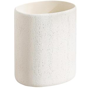 Trash Can,1.6 Gallon,Small Simple Modern Oval Garbage Bin,Ivory | Travertine Stone Look,Decorative Waste Basket for Bathroom Kitchen Office,Home Decor,Bedroom,Living Room,Hotel,Cafe,Bar