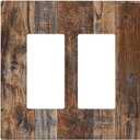 Rustic Brown Wood Grain 2 Gang Wall Plate Cover Double Rocker Light Switch Cover Decorative GFCI Receptacle Cover Electrical Switchplate for Bathroom Bedroom Decor 4.5 X 4.6 IN