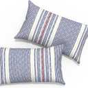 Outdoor Lumbar Pillows 12x20 inch, Rectangle Throw Pillows with Inserts, Decorative Lumbar Cushions for Patio Furniture Garden Couch Home Sofa Office Chair, Pack of 2, Stripe Denim Blue