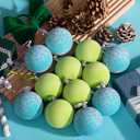 12 Pcs 2.36"/ 60mm Blue and Green Christmas Tree Ball Ornaments Cartoon Velvet Xmas Tree Hanging Decoration Cute Flocked Gifts for Christmas Movie/Studio Theme Birthday Holiday Party Decor