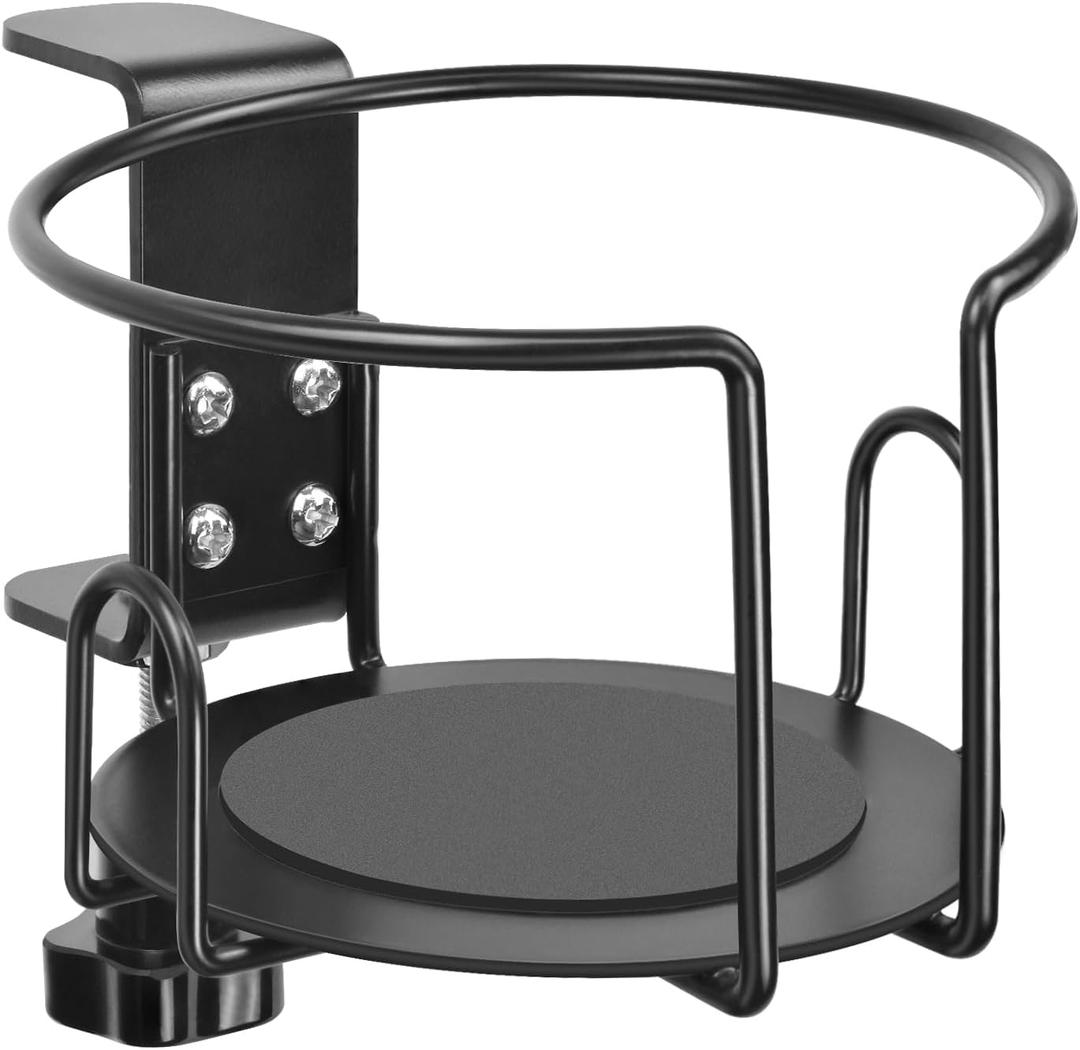 KIMCHOMERSE Upgraded Cup Holder, Anti-Spill Drink Cup Holder for Table Edge or Chair Armrests, Clip on Desk Side Cup Holder for Home or Outdoor Camping -Black