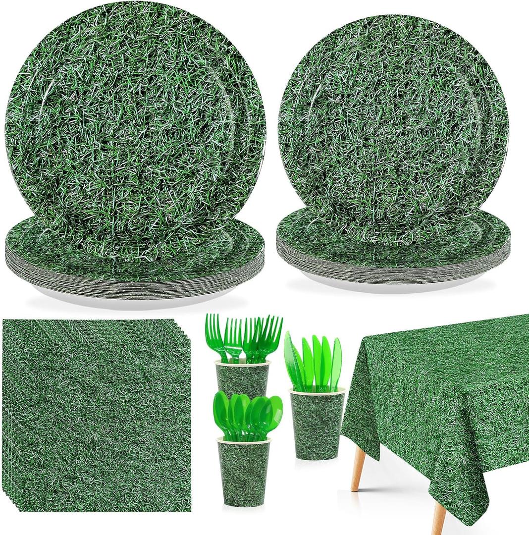 170Pcs Plastic Fake Green Grass Decorations, Serves 24